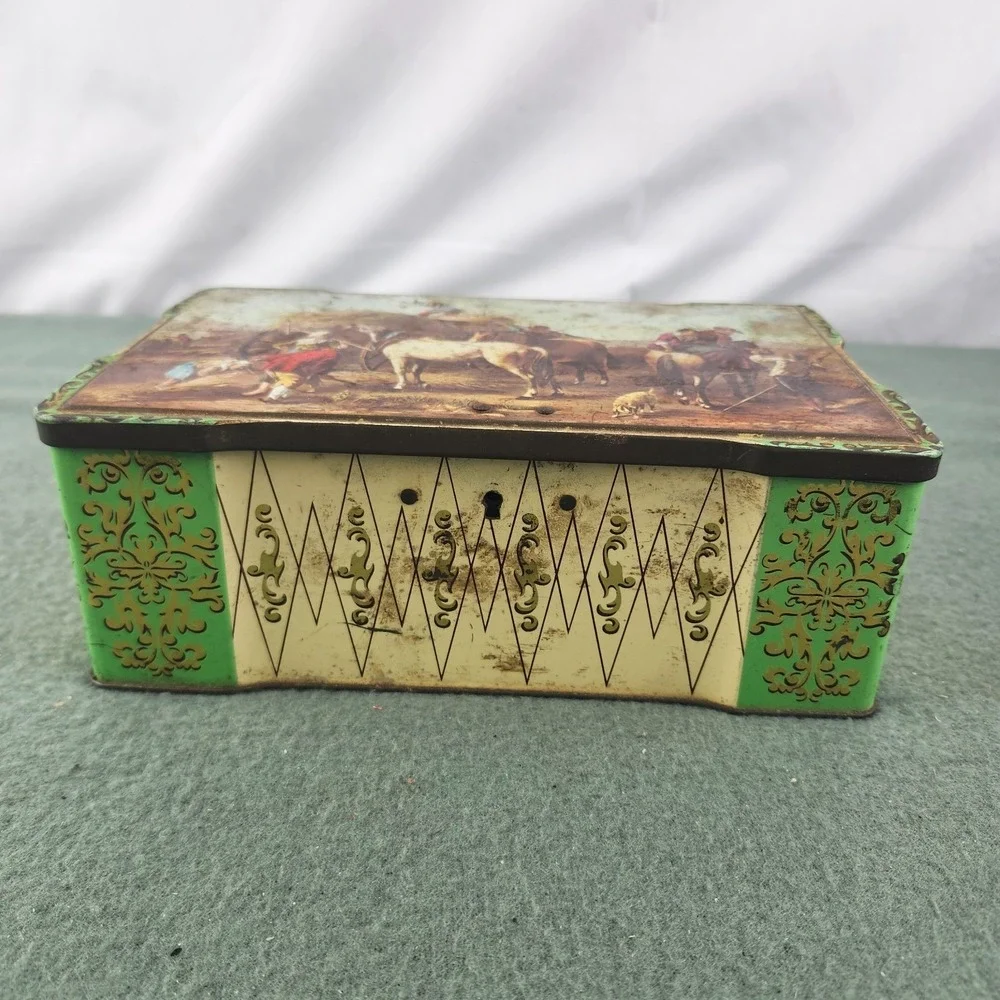 Vintage Biscuit Tin with Farming Scene Marked Great‎ Britain Biscuit Tin Rare